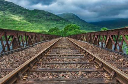 train tracks with greenery image